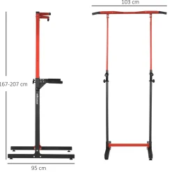 Station de musculation multifonction - barre de traction chaise romaine - hauteur réglable 6 niv. - acier noir rouge