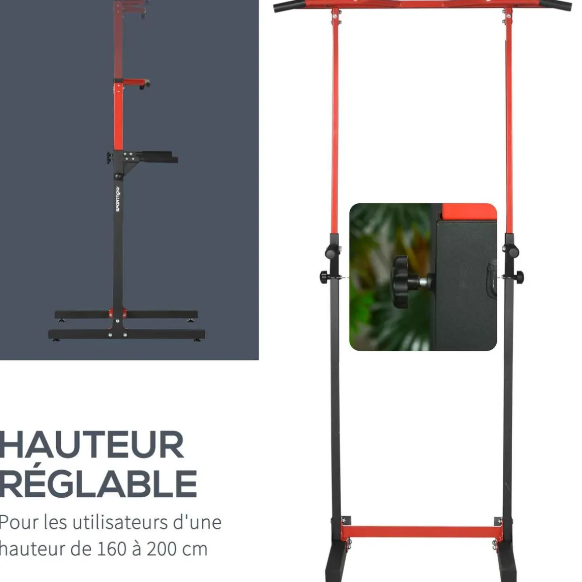 Station de musculation multifonction - barre de traction chaise romaine - hauteur réglable 6 niv. - acier noir rouge
