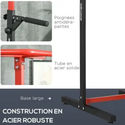 Station de musculation multifonction - barre de traction chaise romaine - hauteur réglable 6 niv. - acier noir rouge