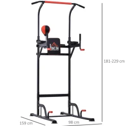 Station de traction musculation multifonctions punching ball chaise romaine hauteur réglable acier noir rouge