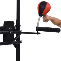 Station de traction musculation multifonctions punching ball chaise romaine hauteur réglable acier noir rouge
