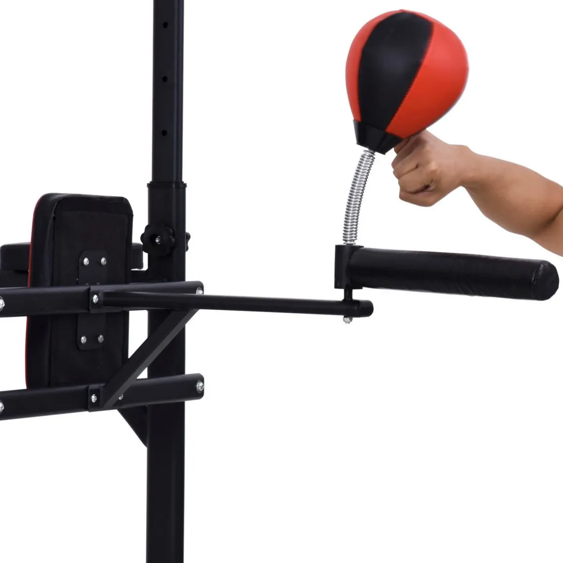Station de traction musculation multifonctions punching ball chaise romaine hauteur réglable acier noir rouge