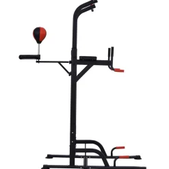 Station de traction musculation multifonctions punching ball chaise romaine hauteur réglable acier noir rouge