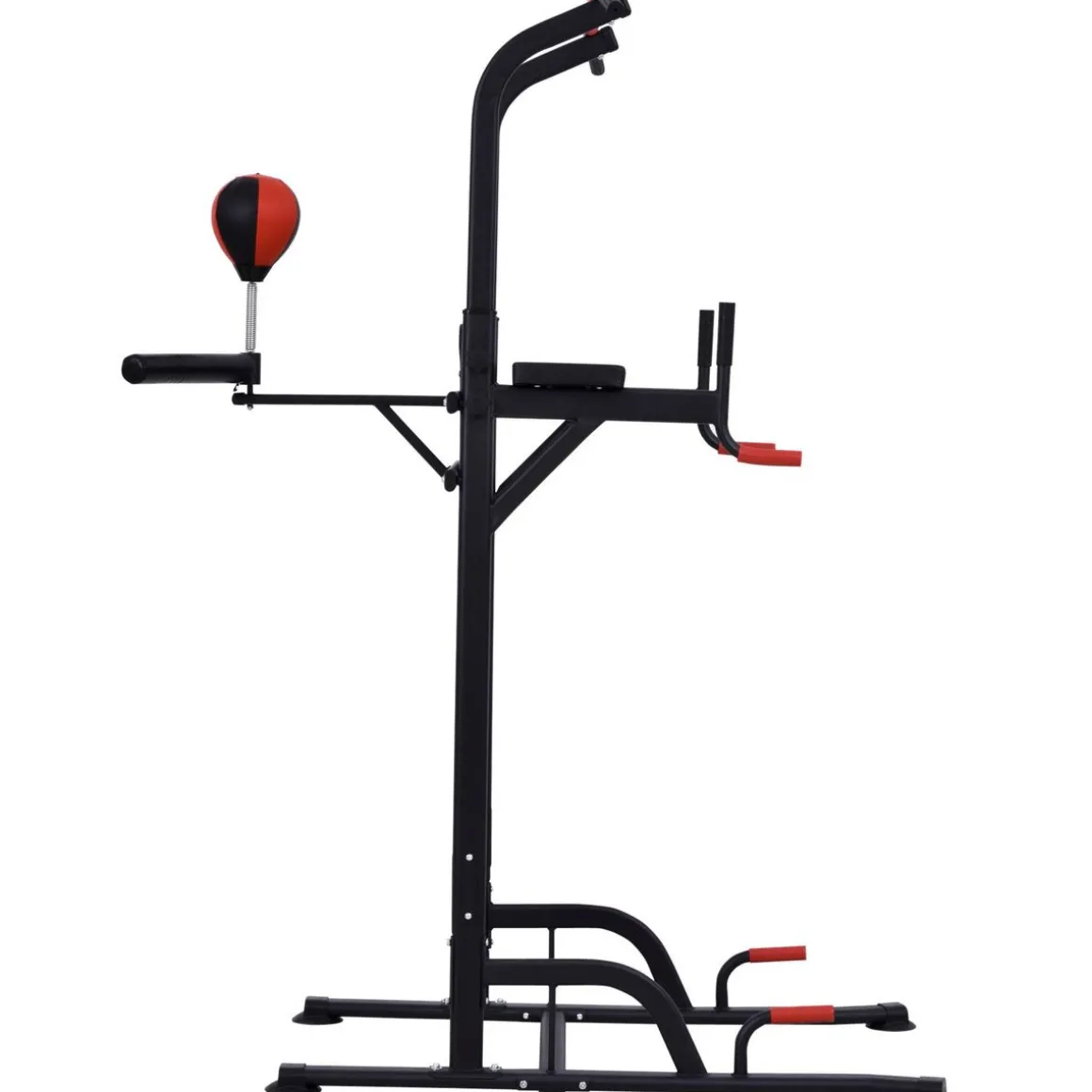 Station de traction musculation multifonctions punching ball chaise romaine hauteur réglable acier noir rouge
