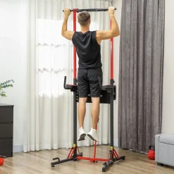 Station de traction musculation pliable réglable - station de dips - chaise romaine - acier rouge noir