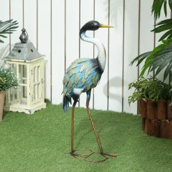 Statue de jardin héron H. 63 cm - décoration de jardin - métal bleu doré