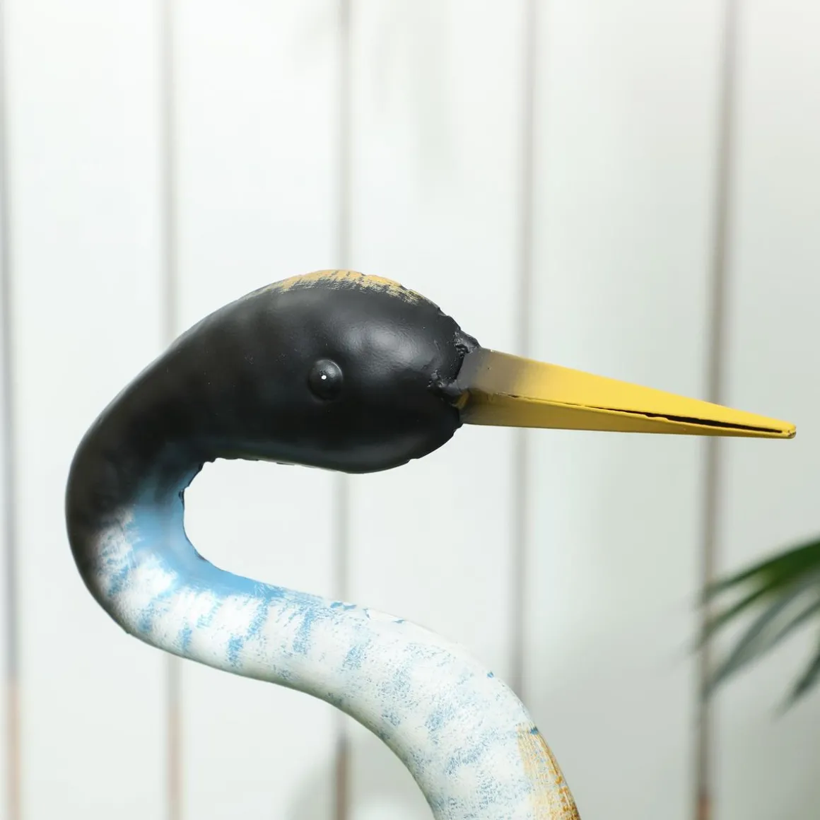 Statue de jardin héron H. 63 cm - décoration de jardin - métal bleu doré