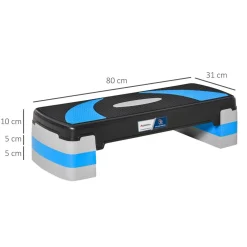 Stepper fitness aerobic - collaboration Aosom.fr x FFHandball - hauteur reglable surface antiderapante - noir bleu
