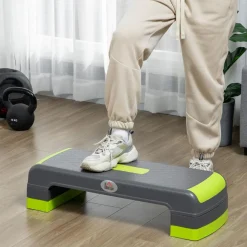 Stepper Fitness Aerobic hauteur reglable surface antiderapante dim. 78L x 28l x 10/15/20H cm PP noir vert