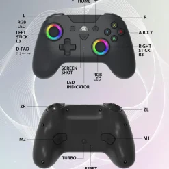 Subsonic - Manette sans fil pour Switch / Switch oled, LED, vibrations et gyroscope - Noire