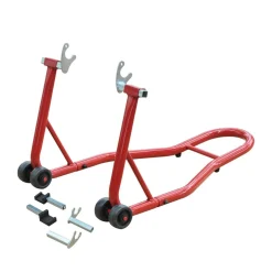 Support béquille de moto arrière lève moto arrière sur roulettes avec adaptateurs caoutchouc rouge et noir