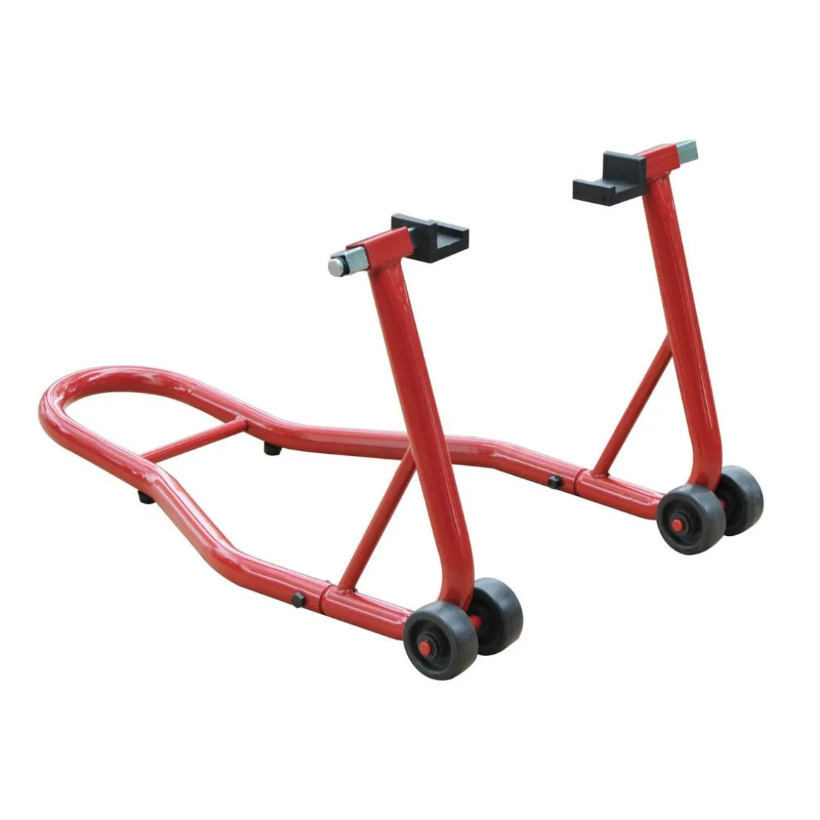 Support béquille de moto arrière lève moto arrière sur roulettes avec adaptateurs caoutchouc rouge et noir