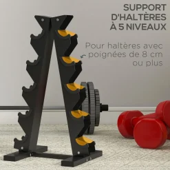 Support d'haltères à 5 niveaux - support de stockage d'haltères - charge max. 100 Kg - acier noir