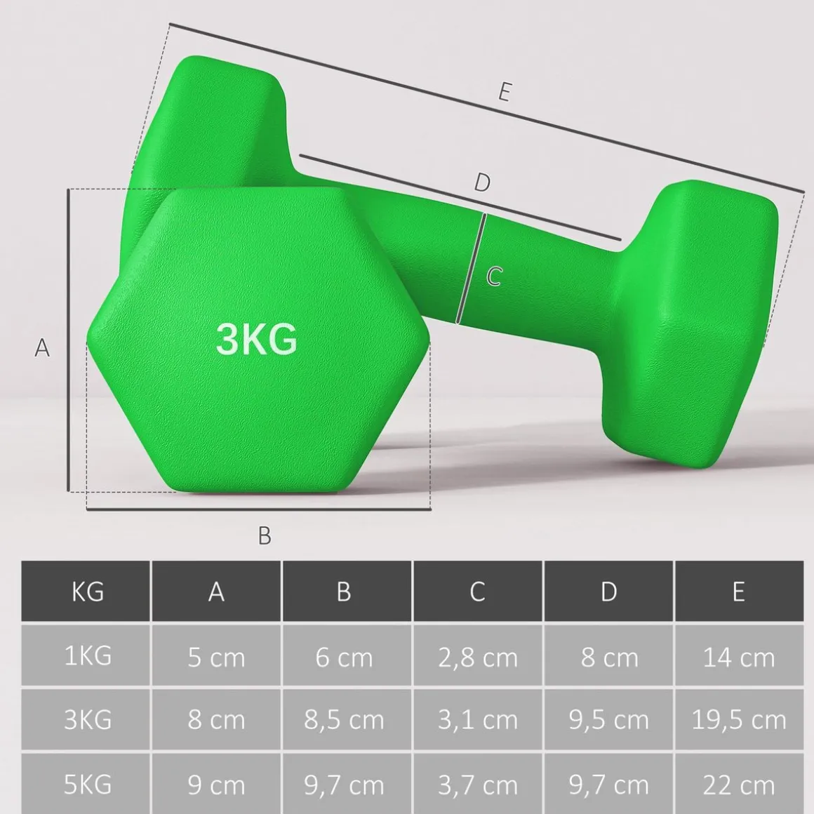 Support noir pour 6 haltères vinyles - 6 haltères incluses total 48 Kg - noir gris vert