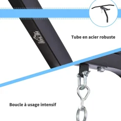 Support sac de boxe fixation sac de frappe barre de traction intégrée charge max. 130 Kg acier noir