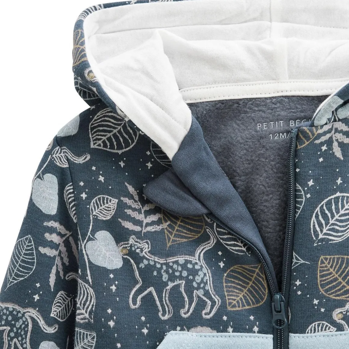 Sweat à capuche zippé bébé en molleton ultra chaud Félintrépide