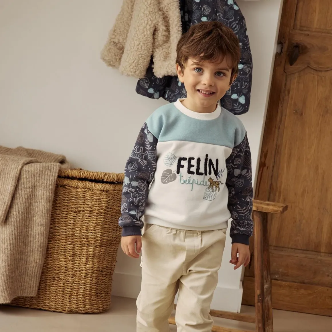 Sweat-shirt bébé en molleton Félintrépide