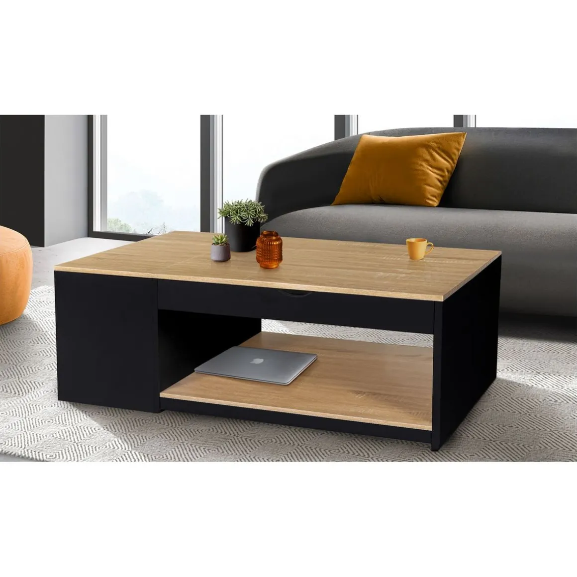 Table basse plateau relevable et coffre de rangement L60 cm LINE