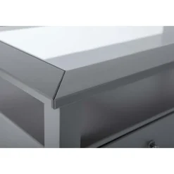 Table basse rectangulaire en bois massif 2 tiroirs plateau verre L115cm CASSIS