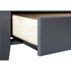 Table basse rectangulaire en bois massif 2 tiroirs plateau verre L115cm CASSIS