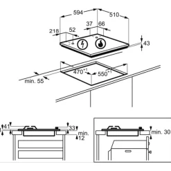 Table de cuisson gaz 60cm 4 feux 8000w inox - fgh62414xa