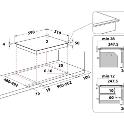 Table de cuisson induction encastrable WBB3760BF, 56 cm, 3 foyers