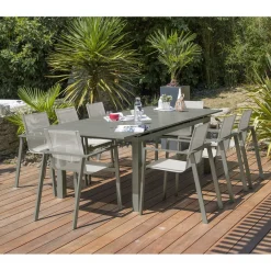 Table de jardin - 8/10 places - Aluminium - Kaki - MIAMI