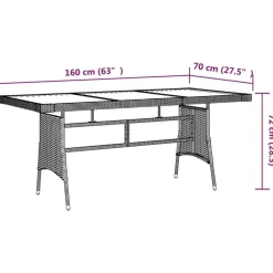 Table de jardin Gris 160x70x72 cm Resine tressee et acacia