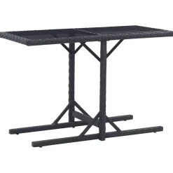 Table de jardin Noir 110x53x72 cm Verre et resine tressee