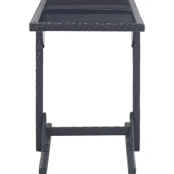 Table de jardin Noir 110x53x72 cm Verre et resine tressee