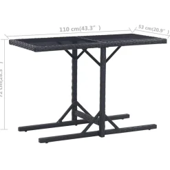 Table de jardin Noir 110x53x72 cm Verre et resine tressee