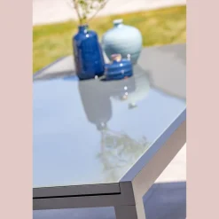 Table de jardin rectangulaire - 10/12 places - Aluminium et plateau en verre - Anthracite - TOLEDE