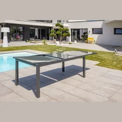 Table de jardin rectangulaire - 10/12 places - Aluminium et plateau en verre - Anthracite - TOLEDE