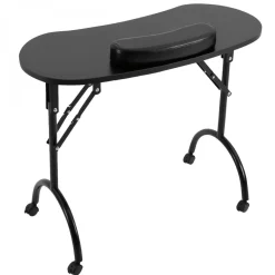 Table de manucure professionnelle pliante avec tiroir, roulettes et housse de transport - Noir