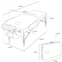 Table de massage 15 cm pliante 3 zones en bois foncé avec panneau Reiki + Accessoires et housse de transport - Noir