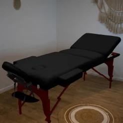 Table de massage 15 cm pliante 3 zones en bois foncé avec panneau Reiki + Accessoires et housse de transport - Noir