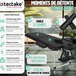 Table de massage 2 zones avec rouleaux de massage