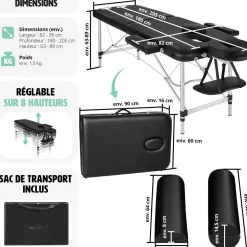 Table de massage 2 zones avec rouleaux de massage