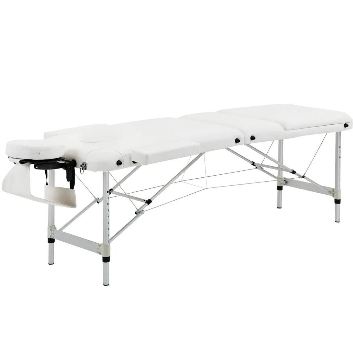 Table de massage pliable 3 zones hauteur réglable dim. 215L x 60l x 61-84H cm alu. synthétique PVC blanc