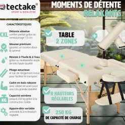 Table de massage Pliante 2 Zones 7,5 cm d'épaisseur