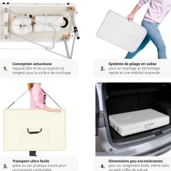 Table de massage Pliante 2 Zones Aluminium Portable + Housse