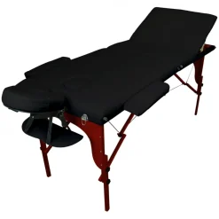 Table de massage pliante 3 zones en bois foncé avec panneau Reiki + Accessoires et housse de transport - Noir