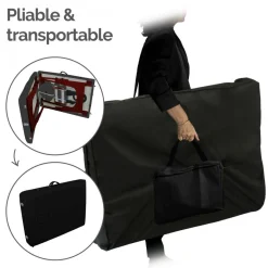 Table de massage pliante 3 zones en bois foncé avec panneau Reiki + Accessoires et housse de transport - Noir