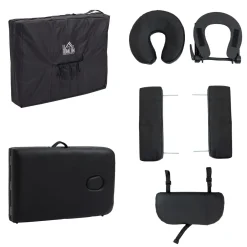 Table de massage pliante lit table de beauté 2 zones portable sac de tranport inclus hauteur réglable dim. 185L x 60l x 61-88H cm bois massif revêtement synthétique noir