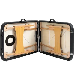 Table de massage pliante lit table de beauté 2 zones portable sac de tranport inclus hauteur réglable dim. 185L x 60l x 61-88H cm bois massif revêtement synthétique noir