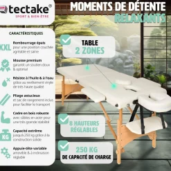 Table de massage pliante 2 Zones Bois, cosmétique, portable
