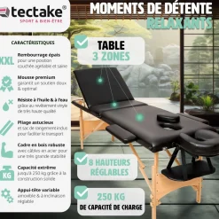 Table de massage pliante 3 Zones Bois, cosmétique, portable
