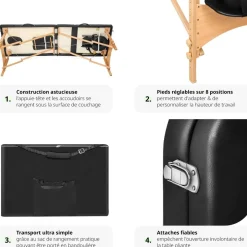 Table de massage pliante 3 Zones Bois, cosmétique, portable