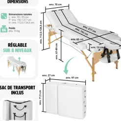 Table de massage pliante 3 Zones - 10 cm d'épaisseur + housse