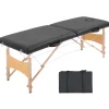 Table de massage pliante lit table de beauté 2 zones portable sac de tranport inclus hauteur réglable dim. 186L x 60l x 58-81H cm bois massif revêtement synthétique noir
